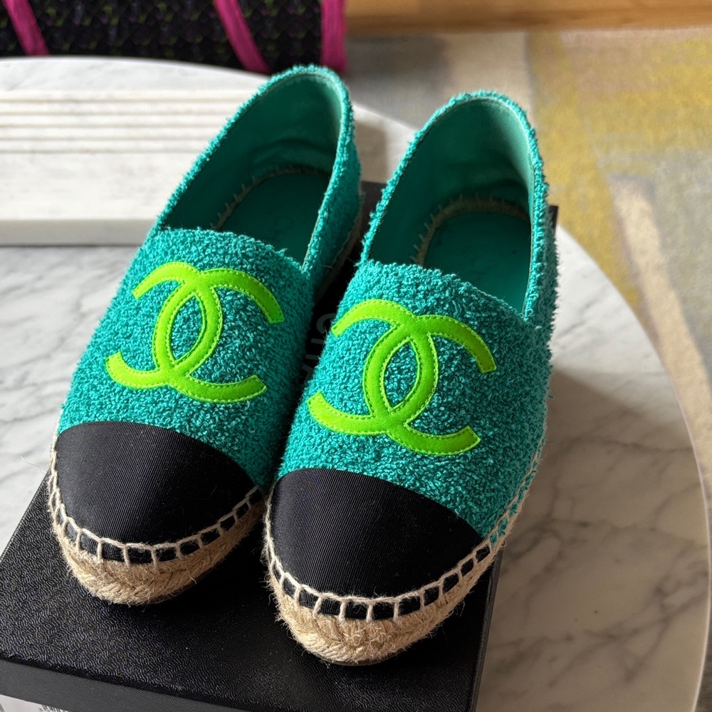 CHANEL Turquoise/Green/Black Espadrilles Size 36